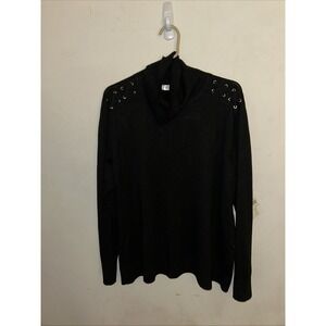 Retrology Black Turtleneck Pullover Sweater Size 2X Rivet Shoulder Details